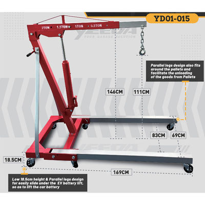 2Ton Car Battery Crane (YD01-015): EV/Auto Repair, 18.5cm Low Height + 4 Gears