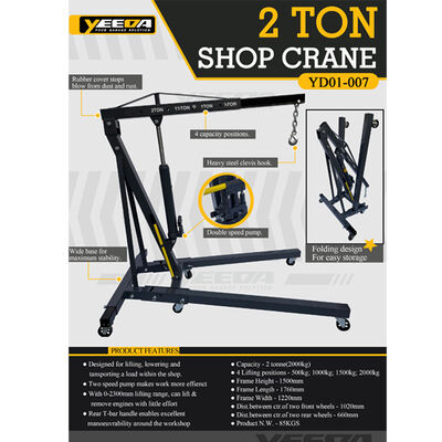 Foldable 2 Ton Shop Crane with Double Speed Pump for Engine Hoist and Hydraulic Lifting