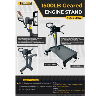 1500LB Capacity Engine Stand with 60:1 Gear-Driven Rotation and Ergonomic Comfort Handle for Garage Use