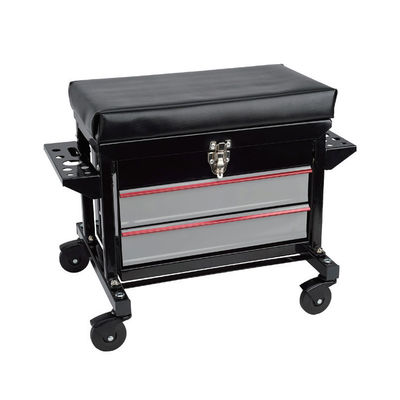 Rolling Mechanic Seat: Flip-Top Tool Box, 2 Drawers, 4 Casters for Vehicle/Equipment Repair