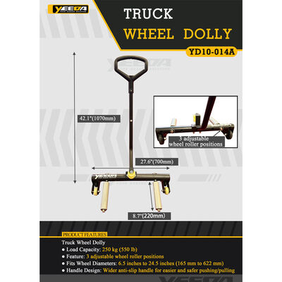 250KG Capacity Truck Wheel Dolly with Two Position Locking Arm and Wider Handle with Pattern for Secure Wheel Handling
