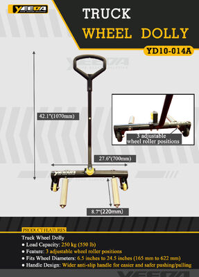 250KG Capacity Truck Wheel Dolly with Two Position Locking Arm and Wider Handle with Pattern for Secure Wheel Handling
